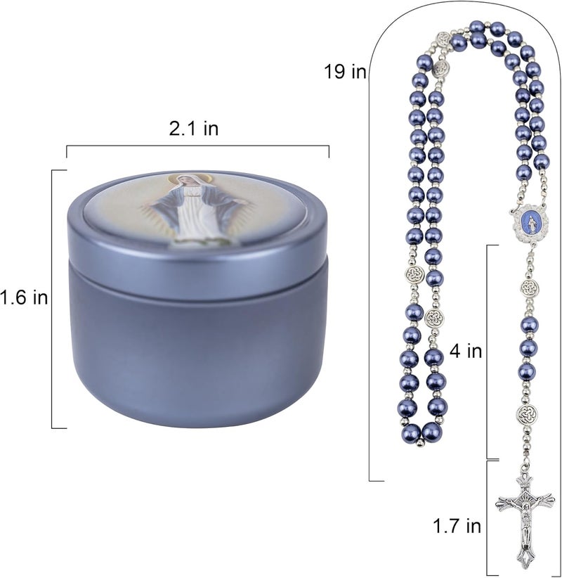 SUTANALE 8mm Glass Pearl Rosary Necklace for Women - Catholic Prayer Beads with Gift Box, Handmade Religious Jewelry for Baptism, First Communion - Image 3